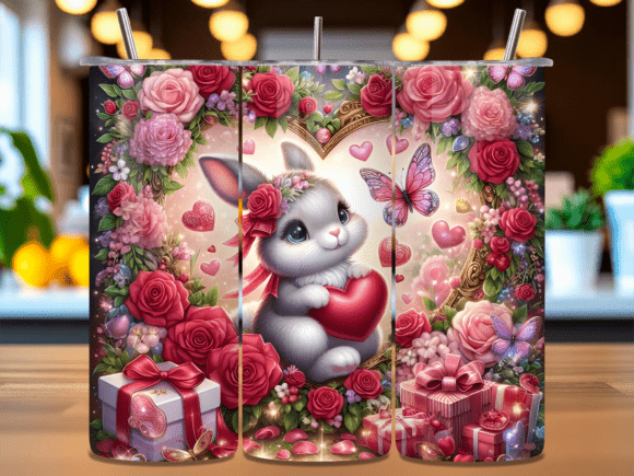 Cute Bunny Valentine Floral Tumbler Wrap