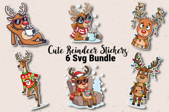 Cute Reindeer Sticker SVG Bundle