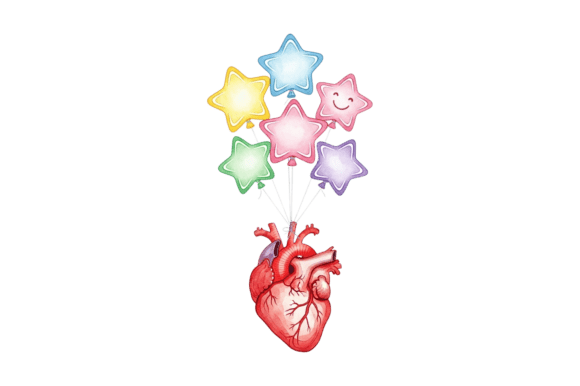 Happy Heart with Colorful Star Balloons