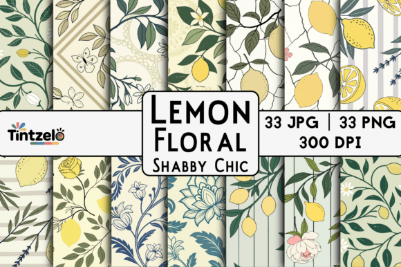 Lemon Floral Shabby Chic Digital Pattern