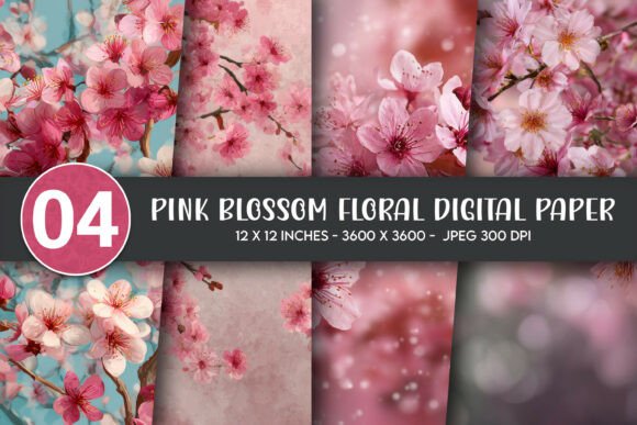 Pink Blossom Floral Digital Paper for Creative Projects