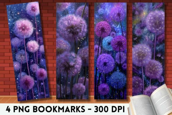 Purple Galaxy Dandelion Floral Bookmark