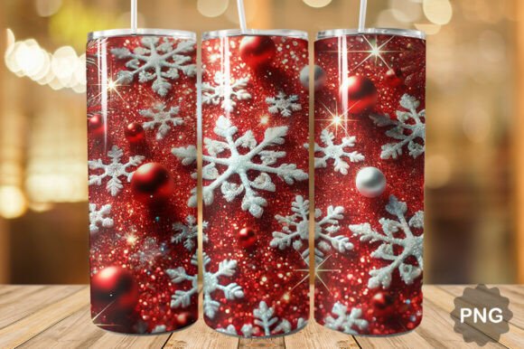 Red Glitter Snowflakes Tumbler Wrap 20oz