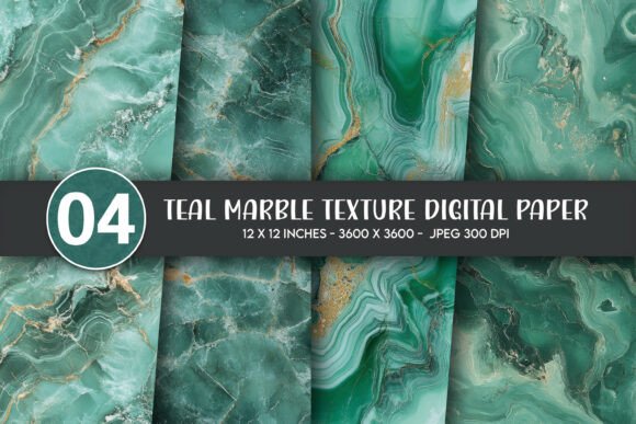 Teal Marble Texture Digital Paper
