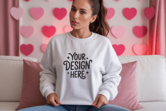 Valentine Gildan 18000 White Mockup 16